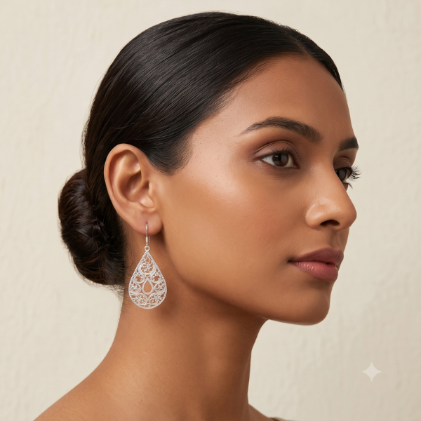 Silver Filigree Teardrop Drop Earring