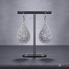 Silver Filigree Teardrop Drop Earring