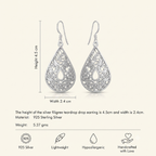 Silver Filigree Teardrop Drop Earring