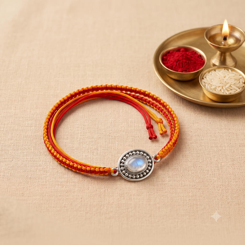 The Karuna Oval serene grey Stone Rakhi