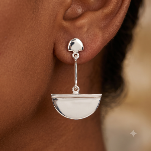 Silver Half-Moon Drop Earring