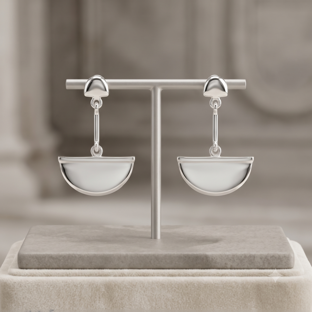 Silver Half-Moon Drop Earring