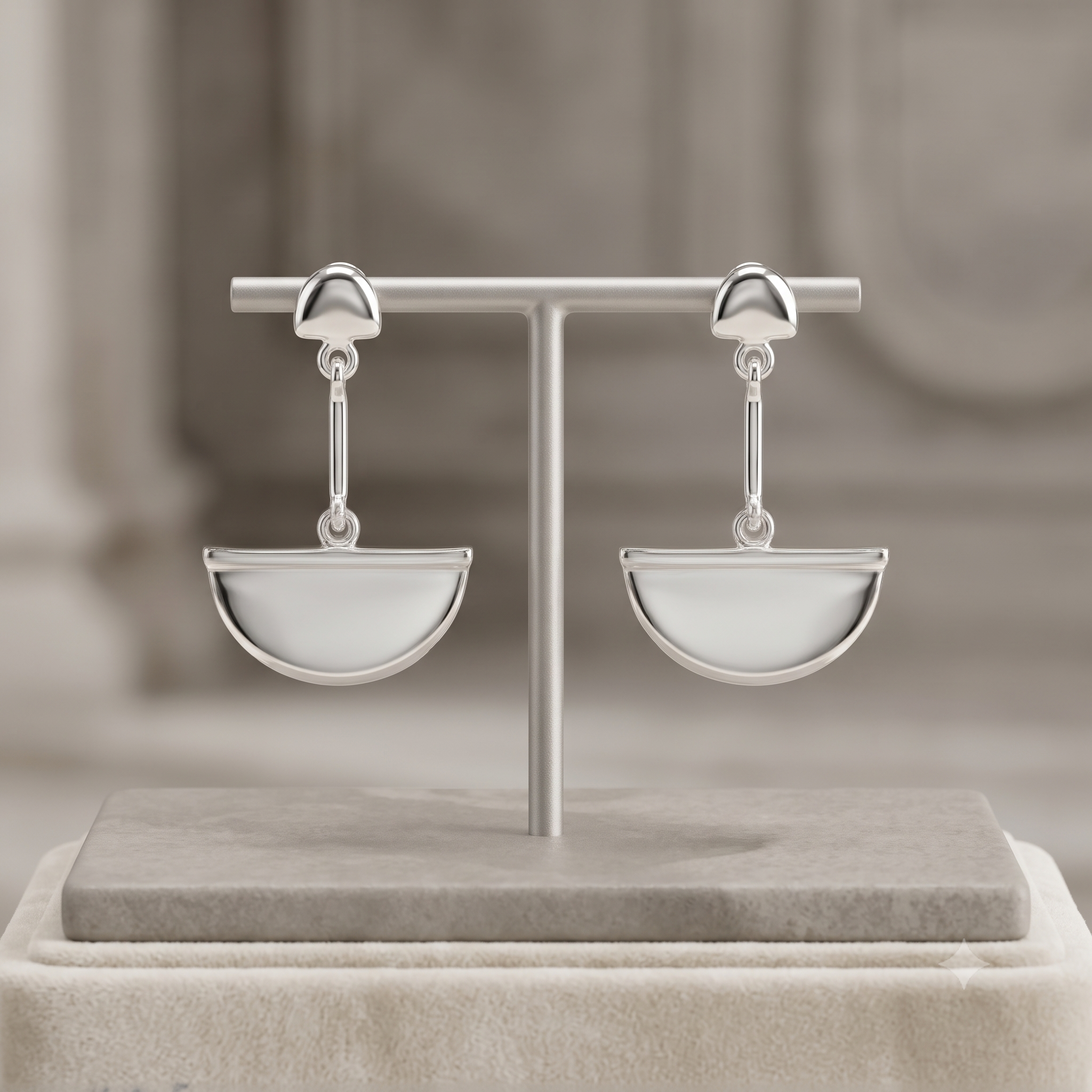 Silver Half-Moon Drop Earring