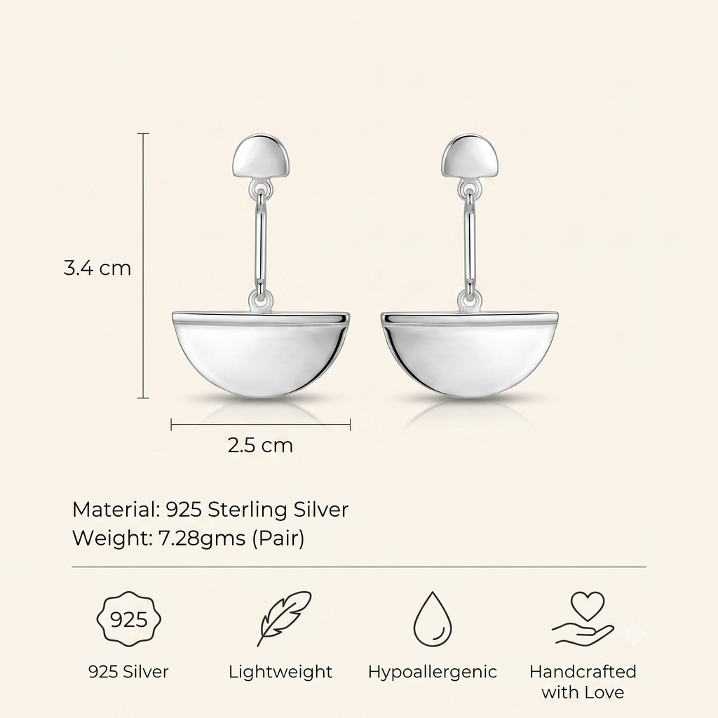Silver Half-Moon Drop Earring