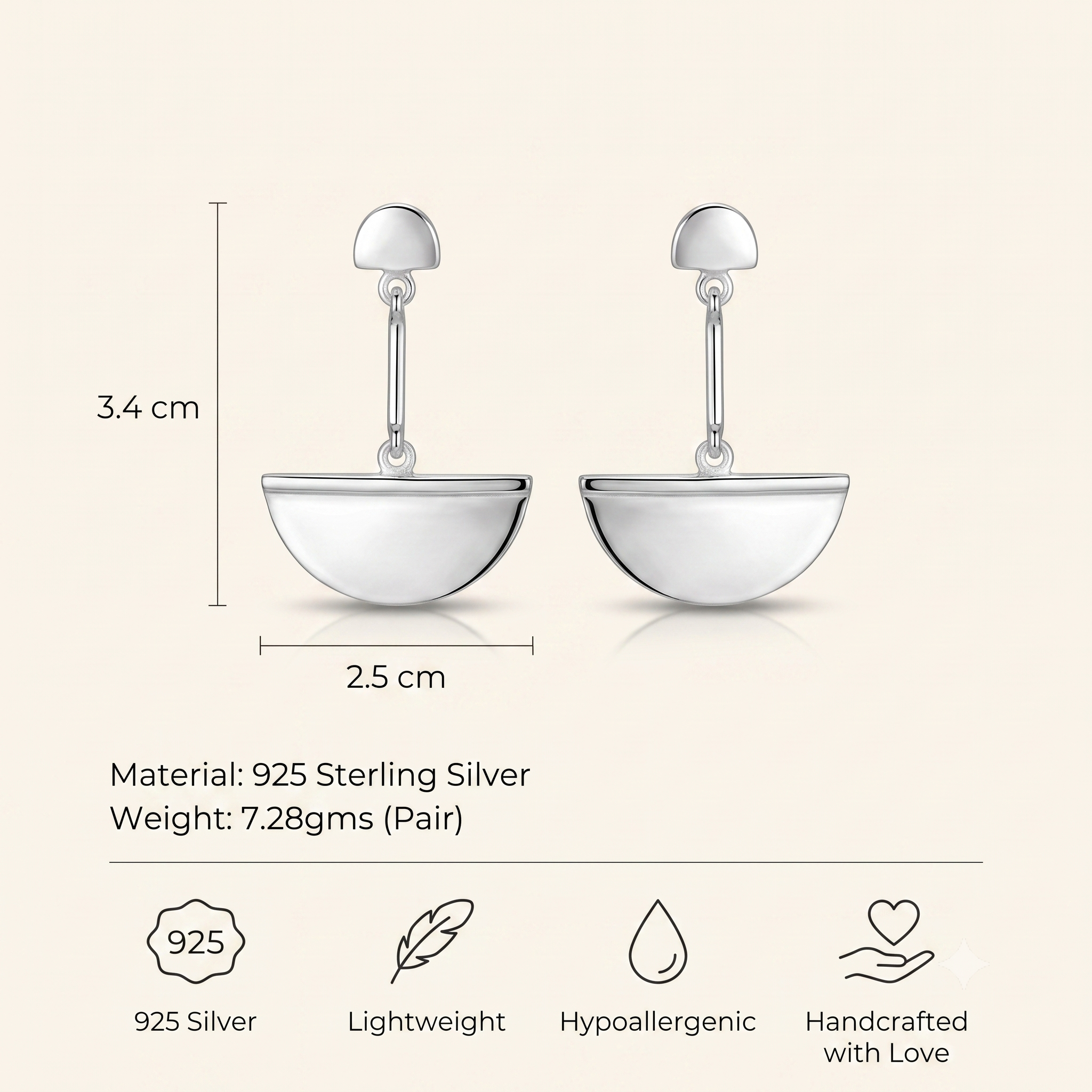 Silver Half-Moon Drop Earring