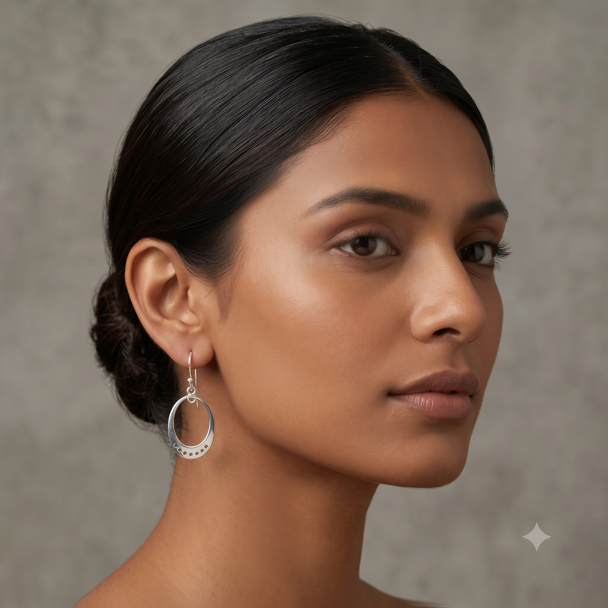 Silver Oval Halo Drop Earring