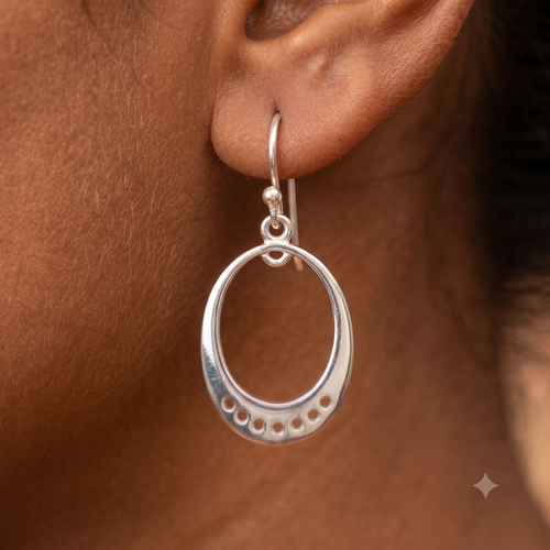 Silver Oval Halo Drop Earring