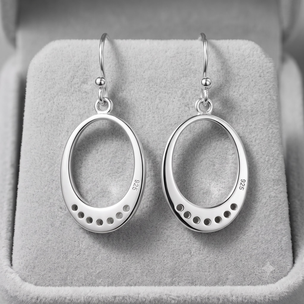 Silver Oval Halo Drop Earring
