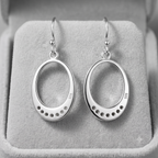 Silver Oval Halo Drop Earring