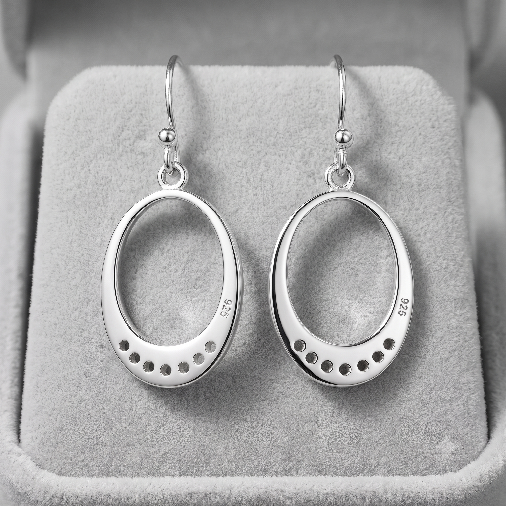 Silver Oval Halo Drop Earring