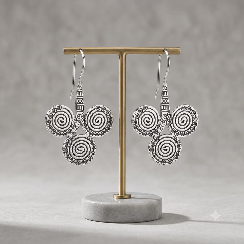 Silver Triple Spiral Drop Earring