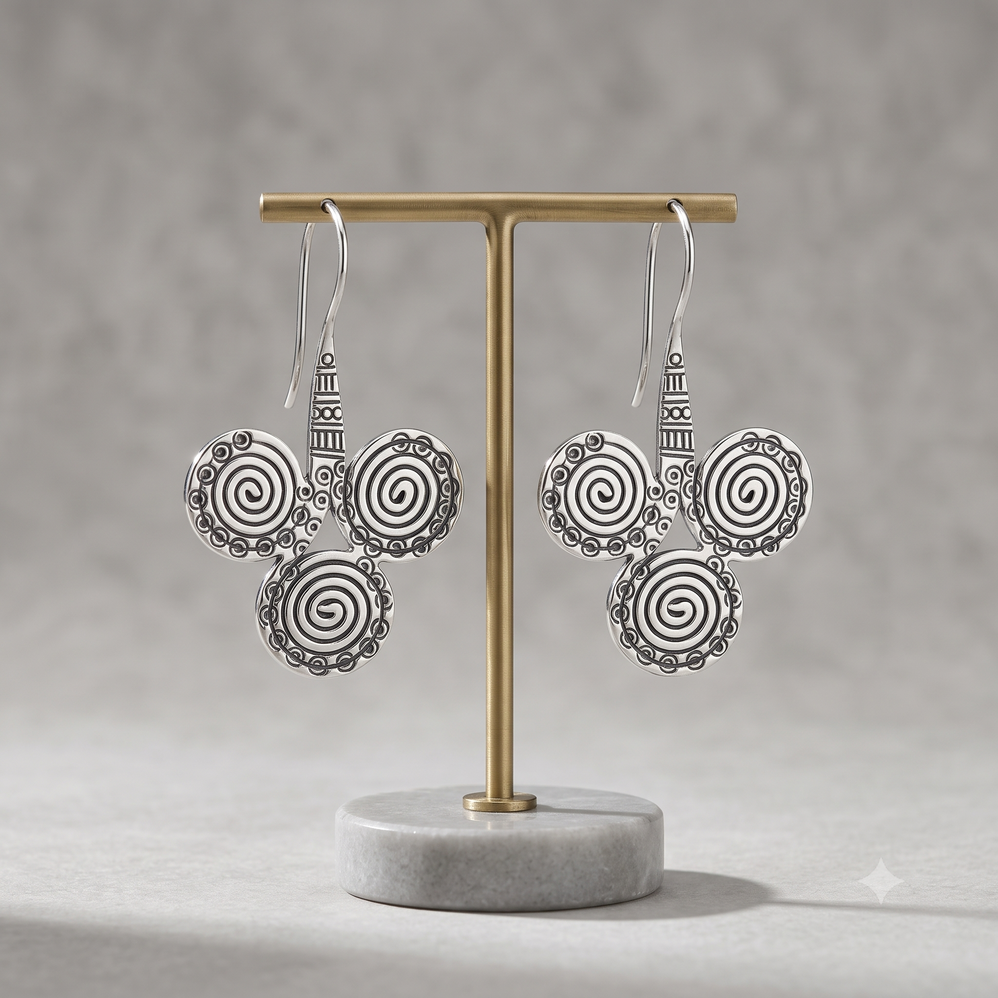 Silver Triple Spiral Drop Earring
