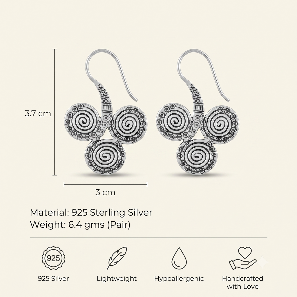 Silver Triple Spiral Drop Earring