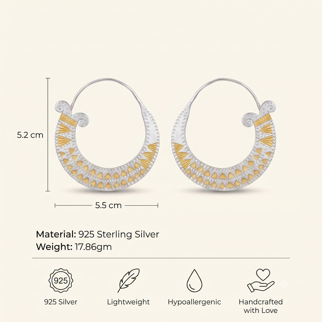 Silver and Gold Crescent Hoop Earring