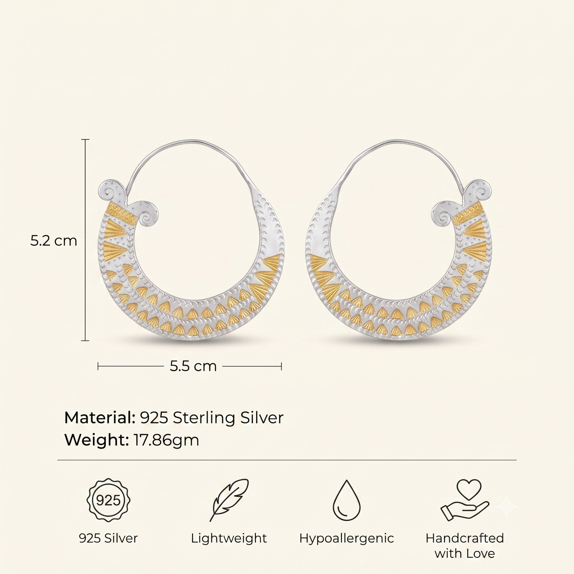 Silver and Gold Crescent Hoop Earring
