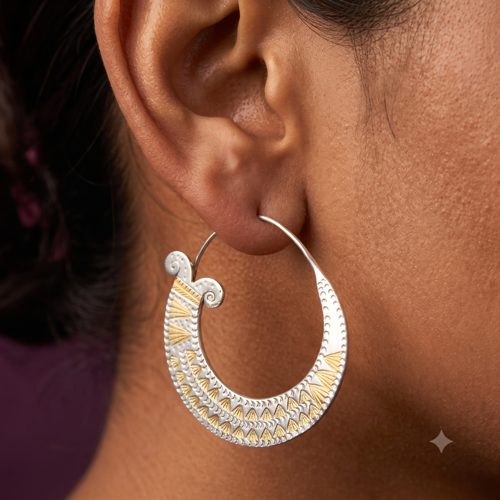 Silver and Gold Crescent Hoop Earring
