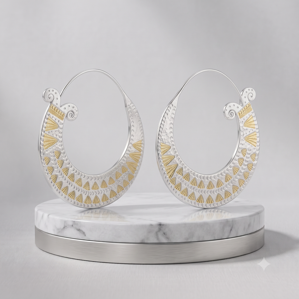Silver and Gold Crescent Hoop Earring