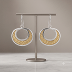 Two-Tone Silver Braided Crescent Hoop Earring