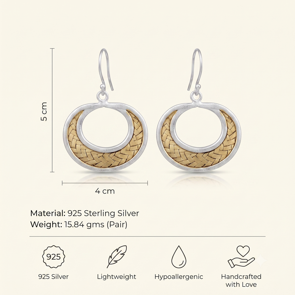 Two-Tone Silver Braided Crescent Hoop Earring